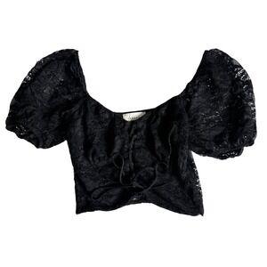 Topshop‎ Black Lace Puff Sleeve Lace Up Crop Top Milkmaid Womens 2 Whimsygoth